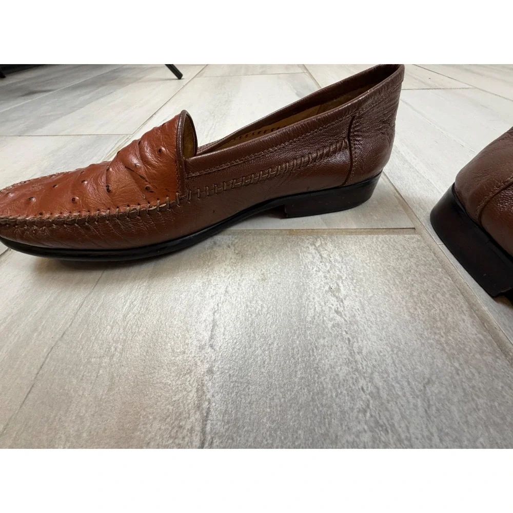 Vintage Bernini Beverly Hills Brown Ostrich Leather Loafers  display picture 1